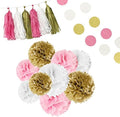 ALLYDREW 35pcs Pink, Gold & White Tissue Paper Pom Poms, Garlands & Tassels Party Pack for Baby Showers Birthdays Party Decorations by allydrew