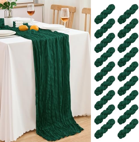 18 Pack Dark Green Cheesecloth Table Runner 21.5x120 Inch,Semi Sheer Boho Gauze Cheese Cloth Fabric Table Runners 10 FT Long for Wedding Party Baby Shower Birthday Home Decor by Unknown