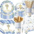 LemonRoad 452 Pcs God Bless Baptism Party Decoration Boy for 50, Baptism Confirmation Paper Plate Napkin Cup Tablecloth Cutlery Straw Tableware for Christening Baby Shower Party Supply by Unknown