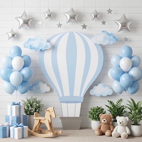 WinnerWhy 3.94 X 2.62 ft Hot Air Balloon Baby Shower Decorations, Large Blue Hot Air Shaped Cardboard Cutout, Life-Size Standup Photo Booth Props for Birthday Party Celebration Backdrops Decor - Image 4