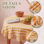 Tudomro Striped Tablecloth, Round, Mustard, Ivory, 60'' X 60'' - Image 3