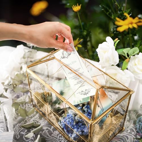 Okllen Glass Card Box with Slot, Large Gold Clear Card Box for Wedding Receptions, Decorative Storage Box with Lock for Baby Shower, Birthday Party, Bridal Shower - Image 7