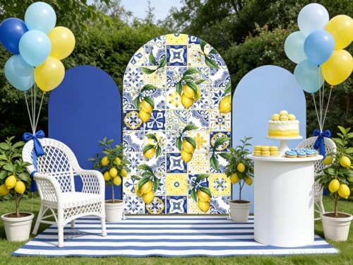 NIVIUS PHOTO Mediterranean Lemon Arch Backdrop Blue & Yellow Tile Party Decor for Indoor/Outdoor Events, Birthday Photo Booth Background (6X3FT,ZUS-Arch-GX-1333) - Image 4