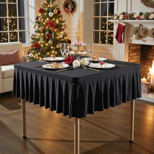 Wish Care 4 Pack Black Spandex Tablecloths for 34x34 Inch Square Tables, Stretch Fitted Table Clothes with Pleated Ruffle Skirt for 34” Table, Wrinkle Free and Elastic, for Party Kitchen Home Dining - Image 7