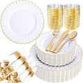 YOUBET 350PCS White and Gold Scalloped Plastic Plates for Wedding Party by YOUBET