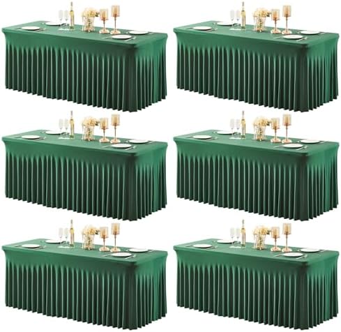 6 Packs Green Table Clothes for 6 Foot Rectangle Tables, Wrinkle Resistant Stretch Spandex Table Covers Fitted Tablecloth with Skirt for Event Banquet Wedding Birthday Party by PartyTalk