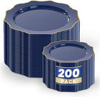 WDF 200pcs Blue Plastic Plates - Navy Blue Plates Disposable - Heavy Duty Plastic Plate for Weddings/Parties/Birthday/Independence Day/Father's Day by WDF