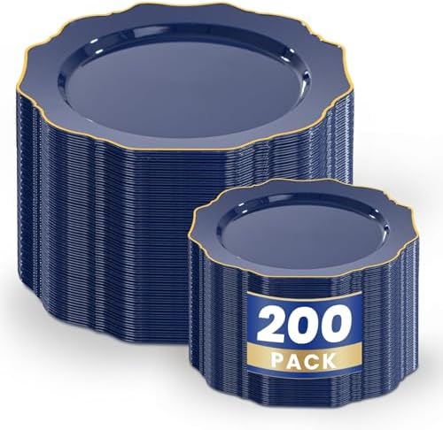 WDF 200pcs Blue Plastic Plates - Navy Blue Plates Disposable - Heavy Duty Plastic Plate for Weddings/Parties/Birthday/Independence Day/Father's Day by WDF
