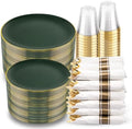 KIRE 350PCS Green and Gold Plates - Plastic Dinnerware Set for Christmas by KIRE