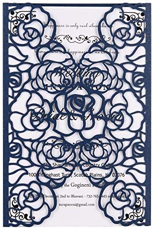 FOMTOR Laser Cut Wedding Invitation Set with Envelopes & Inserts & Seals – Perfect for Weddings, Bridal Showers, Engagements & Anniversary Celebrations - Blue, 40pcs by FOMTOR