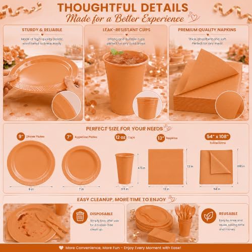 Tinybee 352 Pcs Orange Plastic Plates, Disposable Dinnerware Set for 50 - Image 3
