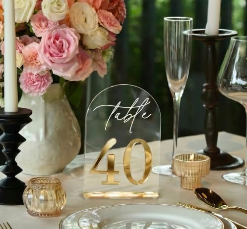 Ourholiday Crystal Clear Acrylic Wedding Table Numbers 21-40 Set, Self-Standing Modern Arched Wedding Signs for Reception Seating, Anniversary & Bridal Shower, Elegant Wedding Decor (5x7 Inches) by Ourholiday
