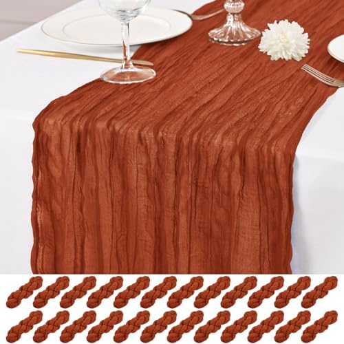 24 Pack Terracotta Table Runner 10Ft Cheesecloth Table Runner Rustic Gauze Table Runners Romantic Long Sheer Fabric Cheese Cloth Table Runners for Wedding Party Bridal Baby Shower by Lumaycens