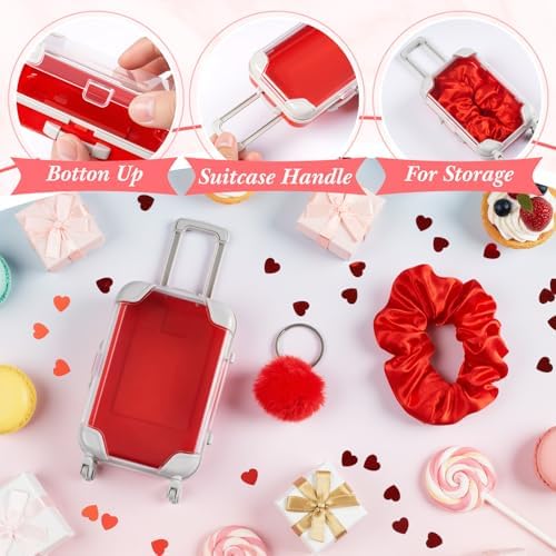 LemonRoad 60 Pcs Mini Empty Suitcase Box with Plush Keychain, Red - Image 3