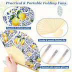 Aodaer 50 Pack Coastal Lemon Printed Folding Hand Fans with Organza Bags Bulk Wooden Storage Box Retro Mediterranean Paper Fans Capri Handheld Fan for Bridal Shower Wedding Bridesmaid Gifts - Image 3
