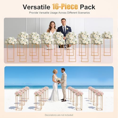 Wedding Flower Stand, 16 Pcs Gold Centerpiece Stands , Metal Aisle Decorations, Galvanized Iron Balloon Column Holders, Free Standing Flower Racks,Birthday Party, Baby Shower, DIY Wedding Decor - Image 3