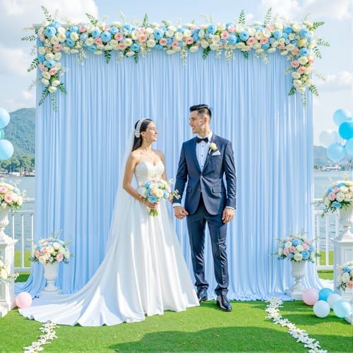 Baby Blue Backdrop Curtain for Baby Shower Parties Wrinkle Free Light Blue Curtains Backdrop Drapes Fabric Decoration for Birthday Party Photography 5ft x 8ft,2 Panels by Tao-GePartyDecorations