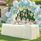 Ivory Satin Tablecloths Rectangle 8FT, Glitter Fitted Stretch Table Covers Wrinkle-Free Floor Length Shimmer Table Skirt for Weddings Parties Baby Shower Banquets Vendor Events - Image 4