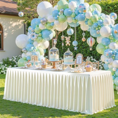 Ivory Satin Tablecloths Rectangle 6FT, Glitter Spandex Fitted Stretch Table Covers Wrinkle-Free Floor Length Shimmer Table Skirt for Weddings Parties Baby Shower Banquets Vendor Events - Image 4