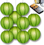PaperLanternStore.com 10" Grass Green Paper Lantern Party Pack with Remote Controlled LED Lights (10-Pack Combo Kit) by Fantado+Party+%26+Event+Lighting