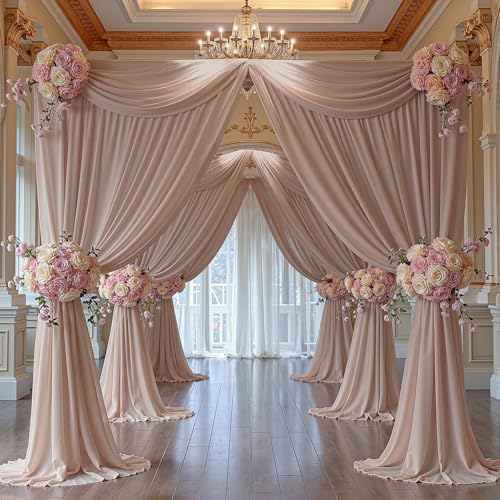 20ft x 10ft Taupe Backdrop Curtain Drapes, Wrinkle-Free Sheer Chiffon Fabric Photo Backdrop Panels for Wedding Arch Party Ceremony Stage Photo Backgrounds - Image 4
