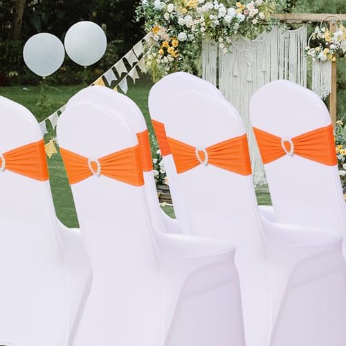 Pack of 120 Spandex Chair Sashes Bows Stretch Chair Cover Band with Buckle Slider Universal Elastic Chair Ties for Wedding Banquet Party Event Decoration (Orange) - Image 7