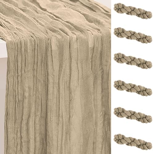6 Pack Khaki Cheesecloth Table Runner 35x120 Inch 10Ft Rustic Gauze Cheese Cloth Table Runner Sheer Cheesecloth Table Runners for Wedding Party Bridal Shower Decoration by SuBleer