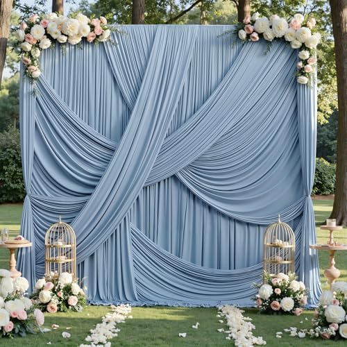 20x12 ft Dusty Blue Backdrop Curtains for Weddings, Birthdays and Photos by PartyVillage