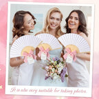 50 Sets Wedding Fan Favors for Guests, White Folding Hand Fans with Thank You Tags and Chiffon Ribbon, Wedding Guest Gifts for Bridal Shower, Baby Shower and Church Events(Pink,Flower) - Image 4