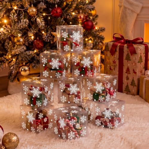 50 Pcs Christmas Clear Favor Boxes 3x3x3 Inch, Snowflake Xmas Candy Box - Image 3