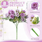 Zeyune 8 Pack 12 Inch Artificial Rose Bouquet, Purple and Lilac - Image 2