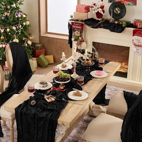 12 Pack Black Cheesecloth Table Runner Boho Gauze Black Decor - Image 6