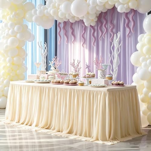 Champagne Tablecloth for 6 Foot Rectangle Tables with Tulle Table Skirt by PartyTalk