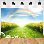 10x6.5ft Spring Backdrop Rainbow Cauliflower Field Photography Background Floral Green Grass Blue Sky Nature Scenery Kids Birthday Banner Decorations Baby Shower Portrait Photo Booth Prop - Image 2