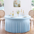 6 Pack Spandex Baby Blue Round Tablecloths for 72in Table, 132inch Stretchy Fitted 6FT Round Table Cloths, Wrinkle Free Light Blue Table Cover with Skirt for Wedding Birthday Party Baby Shower Banquet - Image 6