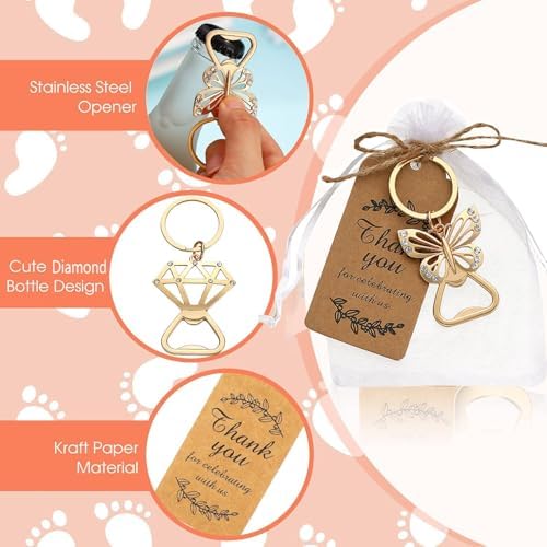 24 pcs Butterfly Bottle Openers Baby Shower Favors for Guests Bottle Opener Baby Shower Souvenirs Gift Decorations with Organza Bags Thank You Tags for Theme Party Favors (Gold Butterfly Style) - Image 5