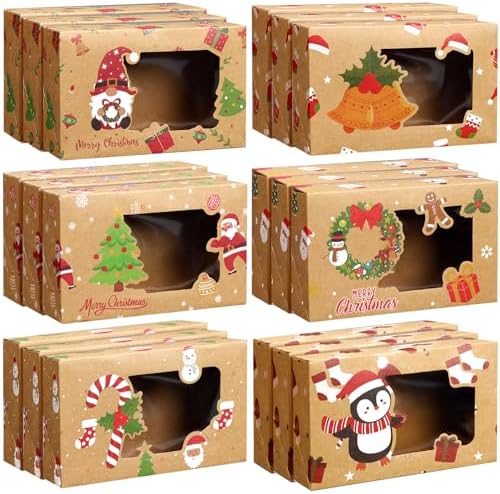Funnymoom 36 Pcs Christmas Cookie Boxes with Clear Window 6 Design, Novel by Funnymoom