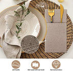 Cindeer 150 Pcs Wood Color Linen Dinner Napkins with Built in Flatware - Image 6