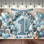 Happy 1st Birthday Banner Cute Bear Doll Hot Air Balloons Background for Boys One Year Old Birthday Backdrops Cake Smash Banners Newborn Baby Boy First Birthday Party Background (B, 9x6feet) - Image 2