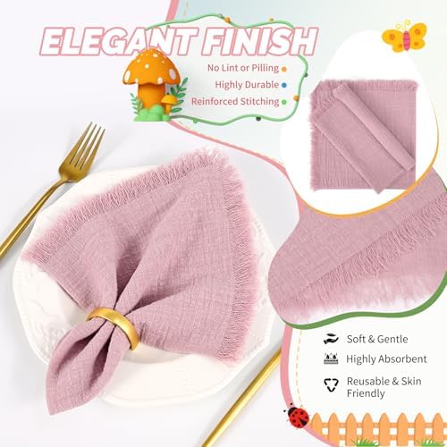 Showgeous 30 Pack Dusty Rose Cloth Napkins with Fringe, 16x16 inch - Image 3