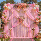 10ft x 10ft Pink Tulle Photo Backdrop Curtain with Lights String for Parties Wedding Sheer Baby Pink Curtain Backdrop for Birthday Party Baby Shower Photo Booth Photography Background Decorations - Image 7