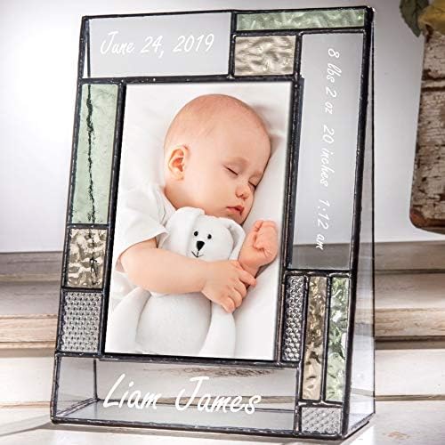 Personalized Baby Picture Frame Green and Yellow Engraved Glass 4x6 Vertical Photo Nursery Decor Newborn Gift for Girl or Boy J Devlin Pic 430-46V EP530 - Image 2