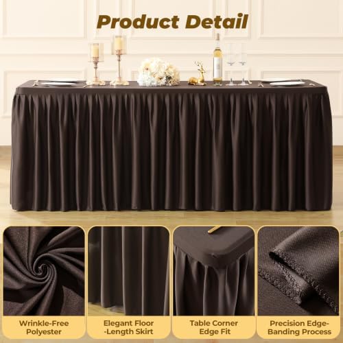 Chocolate Polyester Table Cloths for Rectangle 8 Foot Tables, 1 Pack Wrinkle Free Tablecloths Stretchy Banquet Ruffle Fitted Table Cover Desk Skirt for Parties Wedding Birthday Baby Shower - Image 4