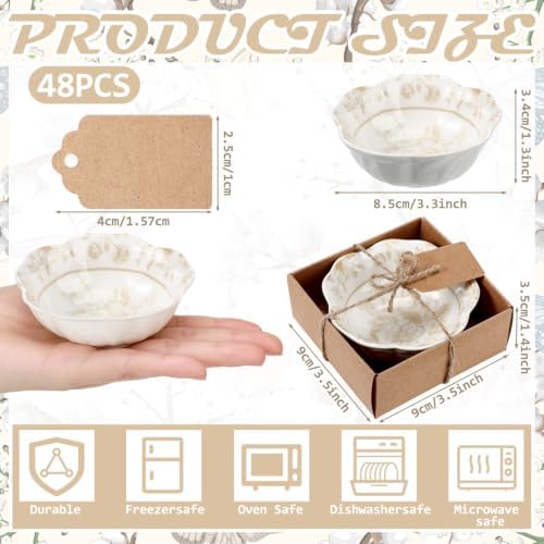 48 Pcs Wedding Favors for Guests Small Ceramic Bowls, Flower, Beige - Image 6