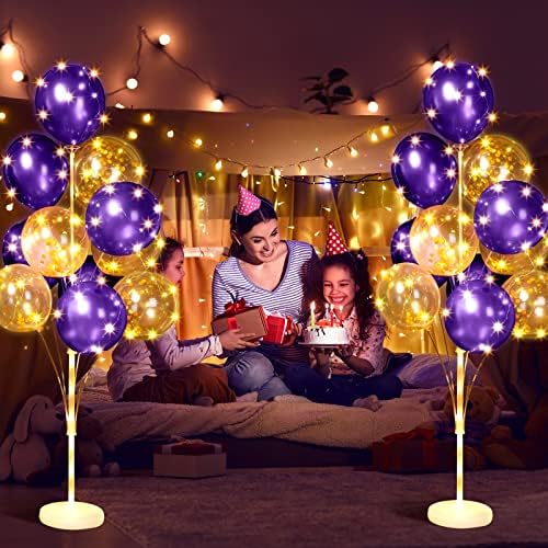 Wettarn 4 Set Balloon Column Kit for Floor with LED Light Balloons Stand Kit Tower Pillar Backdrop for Wedding Birthday Summer Baby Shower Party Decorations(Gold and Purple) - Image 7