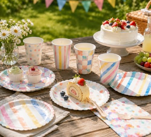 Rtteri 144 Pcs Watercolor Pastel Party Supplies Colorful Plates and Napkins - Image 3