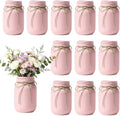 12 PCS 16oz Glass Mason Jars Flower Vases for Centerpieces, Pink by ZHURUININ