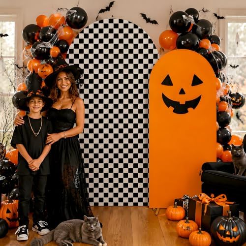 Set of 2 Halloween Black Orange Arch Backdrop Cover (7.2ft, 6ft) - Image 4