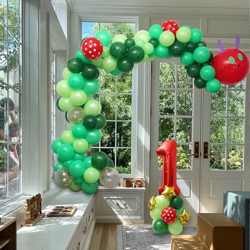 Caterpillar Theme First Birthday Balloon Arch Kit - Kids Hungry Caterpillar Party Balloon Garland Decorations, 150 Pcs Red And Green Balloon Backdrop Arch For Baby Shower - Image 3