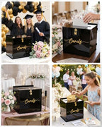 Black Acrylic Wedding Card Box with Slot and Lock, Modern Mirror Card Holder for Reception, Graduation, Gothic Party, Bridal, Baby Shower, Birthday, Elegant Decorative Gift Boxes for Money Envelope - Image 6